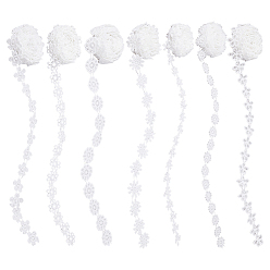 Blanc 21 mètres 7 styles ruban de dentelle en polyester, fleur, pour les accessoires vestimentaires, blanc, 7/8~1-1/4 pouces (21~31 mm), 3 mètres/style