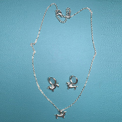 Платина Ожерелья с подвесками и серьги-кольца в виде таксы из латуни, платина, 380 мм