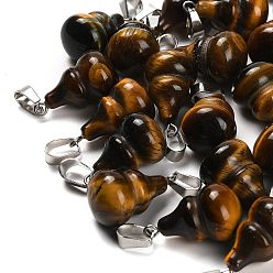 Тигровый глаз Природных тигровый глаз подвески, с 201 вывод из нержавеющей стали, Горлянка, 22~23x13 мм, отверстие : 4x7 мм