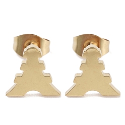 Golden PVD Vacuum Plating 304 Stainless Steel Stud Earrings for Women, Tower, Golden, 9.5x9.5mm