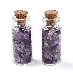 Аметист Стеклянные украшения для бутылок желаний, с натуральными аметистовыми крошками внутри и пробковой пробкой, 37.5x16 мм
