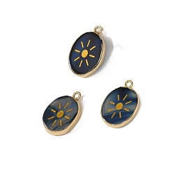Солнце Окрашенные натуральные синие агатовые подвески, Овальные подвески с золотыми латунными пластинками, солнце, 23~24x14~16 мм