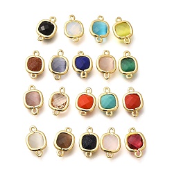 (52) Непрозрачная лаванда Латунные квадратные звенья из стекла с подвесками-соединителями, без кадмия, без никеля и без свинца, ионное покрытие (ip), реальный 18 k позолоченный, разноцветные, 12x7.8x3 мм, отверстие : 1 мм