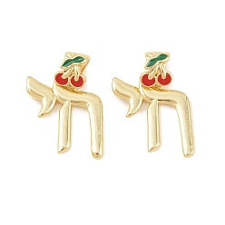 Красный Латунь эмаль подвески, еврейский символ чая с подвесками в виде вишни, долговечный, стойки покрытие, без свинца и без кадмия, реальный 18 k позолоченный, красные, 24 мм, отверстие : 5x3 мм