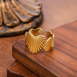 Золотой Текстурированные 304 открытые кольца манжеты из нержавеющей стали, сердце, золотые, внутренний диаметр: 15~20 мм