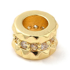 Настоящее золото 18K Реечное покрытие латунь микро паве кубический цирконий европейские бусины, без кадмия и без свинца, плоско-круглые, реальный 18 k позолоченный, 8x5 мм, отверстие : 4 мм