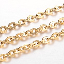 Golden Ion Plating(IP) 304 Stainless Steel Cable Chains, Unwelded, Flat Oval, for Jewelry Making, Golden, 4x3x0.8mm, about 32.8 Feet(10m)/card