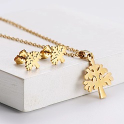 Tree of Life 201 комплект из ожерелья с подвеской из нержавеющей стали и сережек-гвоздиков, золотые, древо жизни, 450 мм