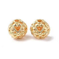 Echt 18 k vergoldet Hohlen Messingperlen, Cadmiumfrei und Nickel frei und Bleifrei, Runde mit Herz, echt 18 k vergoldet, 14x13.5 mm, Bohrung: 3 mm