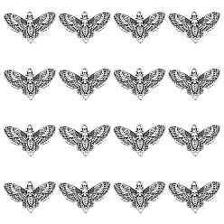 Античное Серебро 30 шт. Подвески из сплава в тибетском стиле, череп и мотылек, античное серебро, 27x43x3 мм, отверстие : 2.3 мм