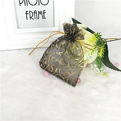 Черный Мешочки для хранения украшений из органзы с золотым тиснением и принтом ресниц, свадебные подарочные пакеты со шнурком для свадебной вечеринки, прямоугольные, чёрные, 12x9 см