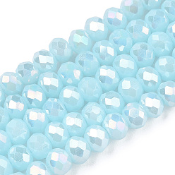 Deep Sky Blue Electroplate Glass Beads Strands, Opaque Solid Color, AB Color Plated, Faceted, Rondelle, Sky Blue, 2.9~3.3x2mm, Hole: 0.8mm, about 145~150pcs/strand, 34~35cm