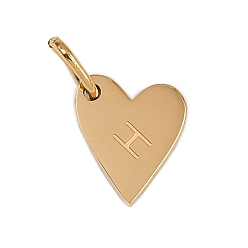 Letter H 304 прелести нержавеющей стали, с прыжковых колец, сердце с подвесками в виде букв, золотые, Письмо ч, 10x8.5x1.5 мм, отверстие : 4x2.5 мм