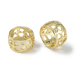 Настоящее золото 18K Стойки обшивки латунные бусины, бусины с большим отверстием, долговечный, без свинца и без кадмия, реальный 18 k позолоченный, 12x6.5 мм, отверстие : 9 мм