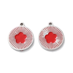 Цветок 304 из нержавеющей стали шармы эмали, плоский круглый шарм, цвет нержавеющей стали, цветок, 12.5x11x1.5 мм, отверстие : 1 мм