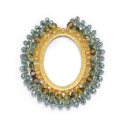 чирок Большие кулоны ручной работы, со стеклянными бусинами и золотистыми тонами 304 из нержавеющей стали, овальные, зелено-синие, 50~55x46~47x4 мм, отверстие : 0.8 мм