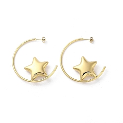 Golden Ion Plating(IP) 304 Stainless Steel Stud Earrings, Star, Golden, 46.5x2mm