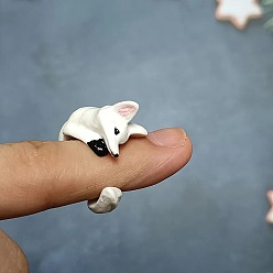 White Alloy Enamel Cuff Open Rings, Fox, White, Inner Diameter: 15~20mm