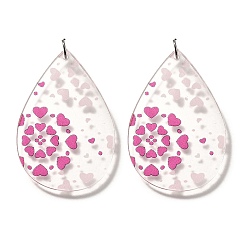 Teardrop Печатные акриловые подвески, ярко-розовый, с платиновым шлейфом, слеза, 49.5x32.5x1.5 мм, отверстие : 5 мм