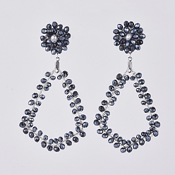 Black Electroplate Glass Faceted Beads Ear Studs, with 304 Stainless Steel Stud Earring Findings, Wire Pendants, Hoop Earring Findings and Ear Nuts, Earring Backs, Stainless Steel Color, Black, 80mm, Pin: 0.8mm