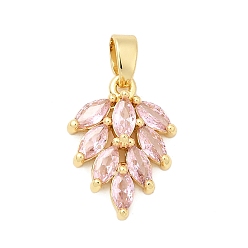 Pink Латунные микро проложить кубического циркония подвески, лист, реальный 18 k позолоченный, розовые, 16x12x4 мм, отверстие : 5x2.5 мм