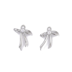 Платинированный Латунные микропаве прозрачные подвески с фианитом, без кадмия, без никеля и без свинца, бантом прелести, Реальная платина, 11.5x8.5x2.5 мм, отверстие : 0.8 мм