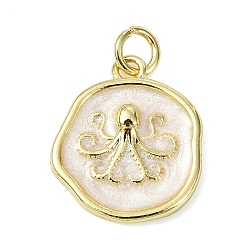 Настоящее золото 18K Подвески из латуни и эмали на тему океана, плоская круглая с подвесками в виде осьминогов, долговечный, стойки покрытие, без свинца и без кадмия, реальный 18 k позолоченный, 17.5x15x2.5 мм, отверстие : 3.5 мм