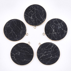 Синтетическая Бирюза Синтетические бирюзовые подвески, с латунной фурнитурой , плоско-круглые, золотые, 43~44x38.5~39.5x2.5 мм, отверстие : 2 мм