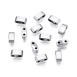 Platin beschichtet Galvanisieren Glasperlen, 2-Loch, Rechteck, Platin beschichtet, 4.5~5.5x2x2~2.5 mm, Bohrung: 0.5~0.8 mm