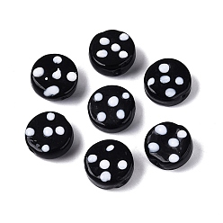 Черный Бусины лэмпворк , плоская круглая точка, чёрные, 15~16x7~9 мм, отверстие : 1.2~1.8 мм