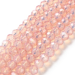 Темный Лосось Запекание окрашенные прозрачные стеклянные бусины нити, имитация Opalite, граненые, круглые, темный лосось, 6x5 мм, отверстие : 1.3 мм, около 80~85 шт / нитка, 38~40 см