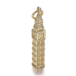 Echt 18 k vergoldet Messing Anhänger & Charms, mit Ringe springen, langlebig überzogen, Big Ben, echt 18 k vergoldet, 26x4.8x4.8 mm, Bohrung: 3.4 mm