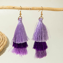 Лиловый Серьги-подвески из сплава с кисточками из хлопкового шнура на Хэллоуин, золотые, сирень, 85x30 мм