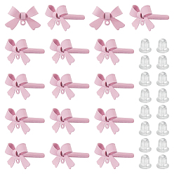 Бледно-Розовый 40 шт. Детали серьги-гвоздики из сплава, с 925 штырями стерлингового серебра, петля и 40шт. пластиковые гайки-ушки, бантом, розовый жемчуг, 11x15x4 мм, отверстие : 1.2 мм, штифты : 0.7 мм