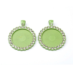 Spring Green Alloy Pendant Cabochon Settings, Plain Edge Bezel Cups, with Crystal Rhinestone, Flat Round, Spring Green, Tray: 25mm, 43x34x3mm, Hole: 4.5x6.5mm