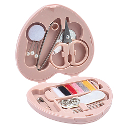 Розовый 1Набор пластиковых инструментов для шитья и вязания, пуговицы, булавки, ножницы, нитки для шитья, спицы для вязания, крючки для вязания и крючок, сердце, туманная роза, 75x70x18 мм