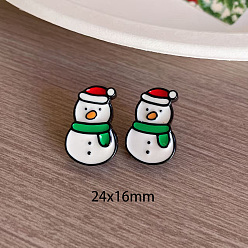 Снеговик Серьги-гвоздики из смолы с рождественской тематикой, с фурнитурой латунной для серег, белые, снеговик, 24x16 мм