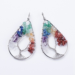 Mixed Stone Synthetic/Natural Mixed Stone Big Pendants, with Brass Findings, teardrop, Platinum, 80~82x42~43x6~10mm, Hole: 4~5mm