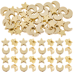 Настоящее золото 18K 60 шт 2 стили латунные бусины, разнообразные, реальный 18 k позолоченный, 5.4~6x6~6.9x2.5~3 мм, отверстие : 1 мм, 30 шт / стиль