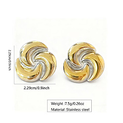 Цветок Двухцветные 304 серьги-гвоздики из нержавеющей стали, золотые и нержавеющая сталь цвет, спиральный вихрь, 22.9x22.9 мм