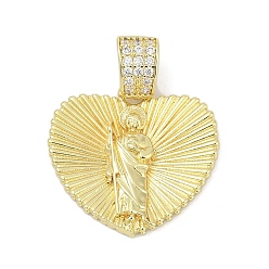 Настоящее золото 18K Латунные микро проложить кубического циркония подвески, сердце со святым иудой, без свинца и без кадмия, долговечный, стойки покрытие, реальный 18 k позолоченный, 18.5x19.5x2.5 мм, отверстие : 3x5 мм