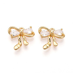 Прозрачный Латунные микро проложить кубического циркония прелести, бантом, реальный 18 k позолоченный, прозрачные, 12x13x3.5 мм, отверстие : 1.4 мм