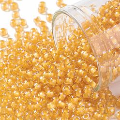 (949) Yellow Lined Topaz Тохо 8/0 круглые бусины, японский бисер, (949) топаз с желтой подкладкой, 8/0, 3 мм, отверстие : 1 мм, Около 222 шт / 10 г