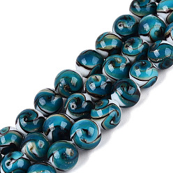 Cyan Oscuro Hilos de cuentas de vidrio soplado hechas a mano con arena dorada, rondo, cian oscuro, 8 mm, agujero: 0.8 mm, sobre 50 unidades / cadena, 15.35'' (39 cm)