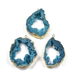 Королевский синий Крашеные самородков натуральный druzy Geode Агат большие подвески, с фурнитурой латунной золотого тона, королевский синий, 47~87x20~50x7~14 мм, отверстие : 8x5 мм