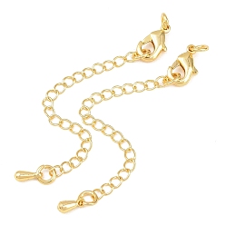 Настоящее золото 18K Латунный удлинитель бордюрной цепи, цепочки с застежками-карабинами и подвесками-каплями, реальный 18 k позолоченный, 71 мм