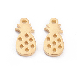 Golden 304 Stainless Steel Charms, Laser Cut, Pineapple, Golden, 11.5x5.5x1mm, Hole: 1.2mm