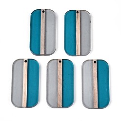 Стально-синий Прозрачные подвески из смолы и дерева, прямоугольные, два тона, стальной синий, 43.8x23.5~23.9x3.2~3.7 мм, отверстие : 2 мм