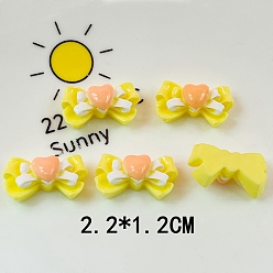 Yellow Opaque Resin Decoden Cabochons, Bowknot with Heart, Yellow, 12x22mm