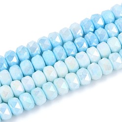 Светло-Голубой Антикоррозийные гальванические стеклянные бусины, имитация драгоценных камней, рондель, с покрытием AB цвета, граненые, два тона, Небесно-голубой, 6x4 мм, отверстие : 1~1.2 мм, около 91~92 шт / нитка, 14.96~15.16 дюйм (38~38.5 см)